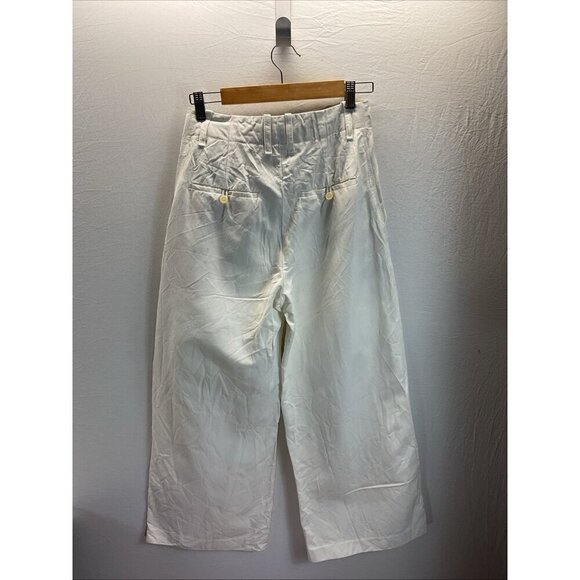 Vince‎ Womens Size 4 Linen Blend Wide Leg cropped Pants Ivory career classy - Picture 3 of 13